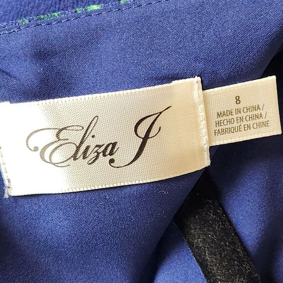 Eliza J Navy Blue Floral Flutter Sleeve Dress with Pockets Womens Size 8 - Picture 8 of 11